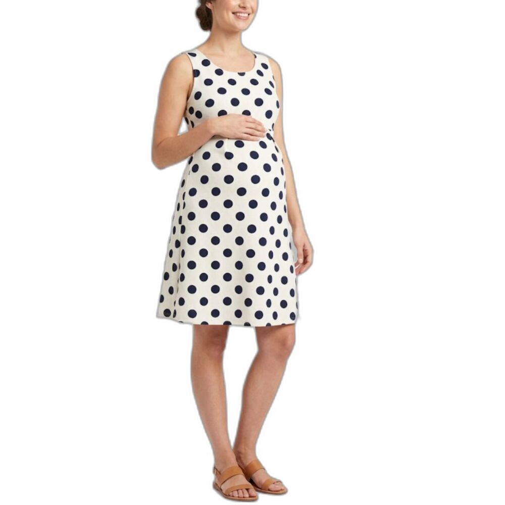 Oh Baby By Motherhood Maternity White Navy Polka Dot Sleeveless Dress Size L